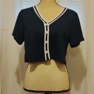 button down Jersey crop top